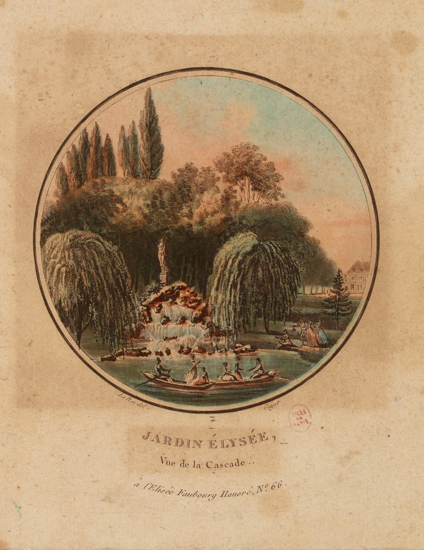 Estampe de Laurent Guyot représentant le Jardin Élysée/Vue de la Cascade