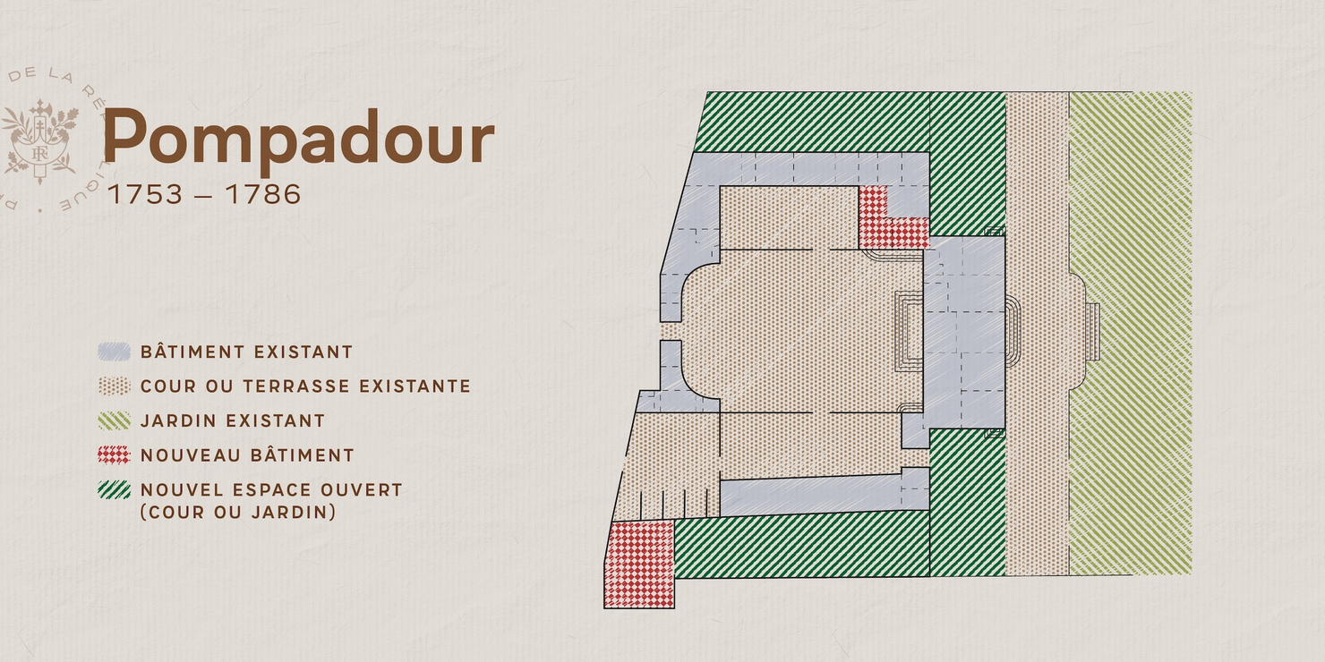 Plan du palais de l'Elysée entre 1753 et 1786. Description détaillée disponible ci-après.