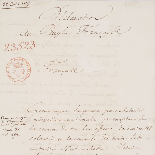 Seconde abdication de Napoléon, 1815. Description détaillée disponible dans la diapositive précédente