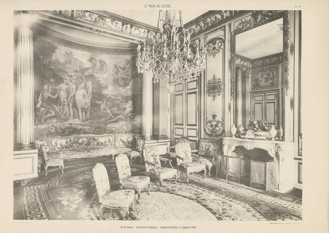 Photographie du grand Salon de l'Hémicycle, actuel salon Pompadour, vers 1900