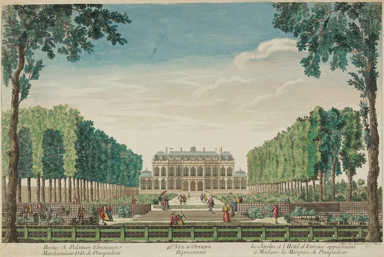 46e Vue d’Optique représentant le Jardin et l’Hôtel d’Évreux appartenant à Madame la Marquise de Pompadour